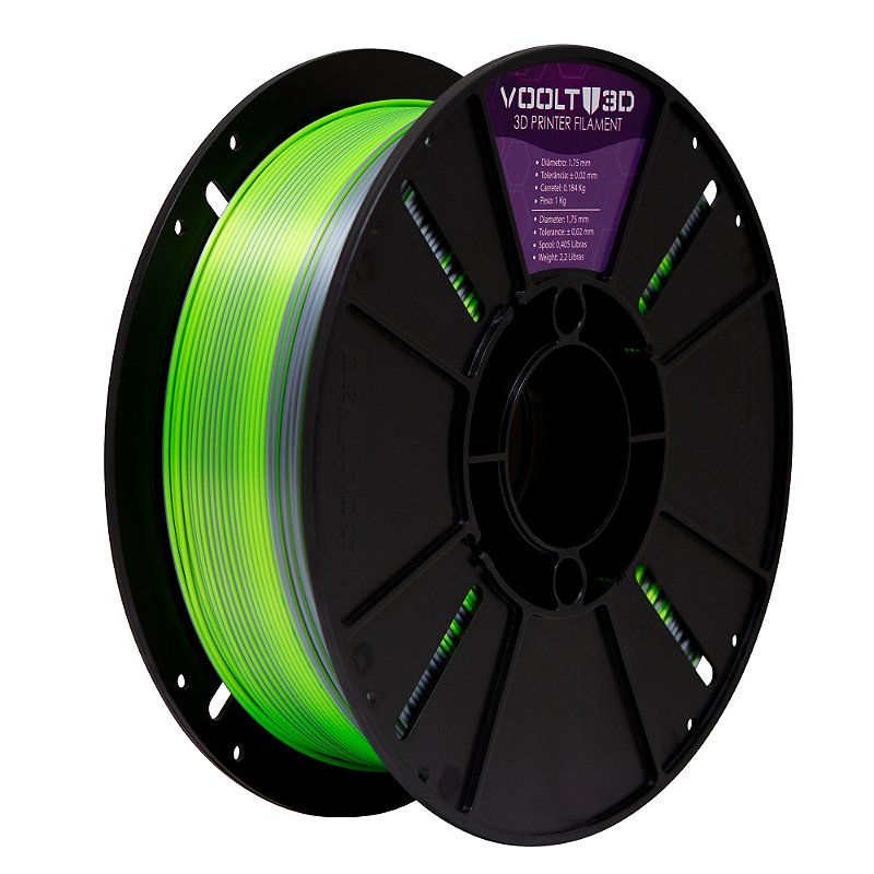 Filamento PLA Duo Color Prata e Verde Neon V-Silk High Speed | 1,75mm ...