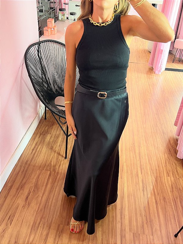 Saia Longa Cetim Preta Bella Chita