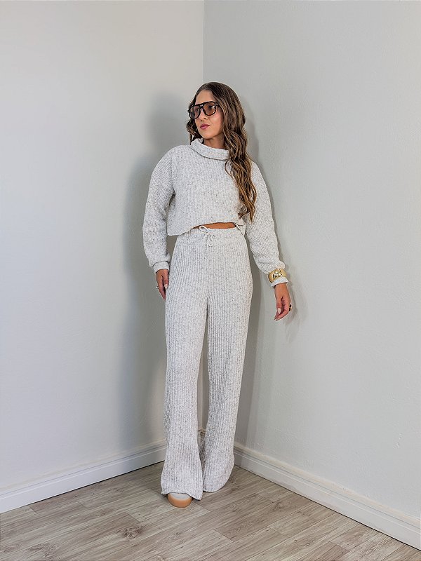 もごもご Conjunto Tricô Mousse Calça Off - Bella Chita