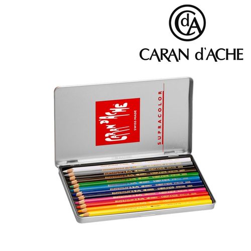 Lápis fino aquarelável Caran d'Ache Supracolor - lata com 12 cores