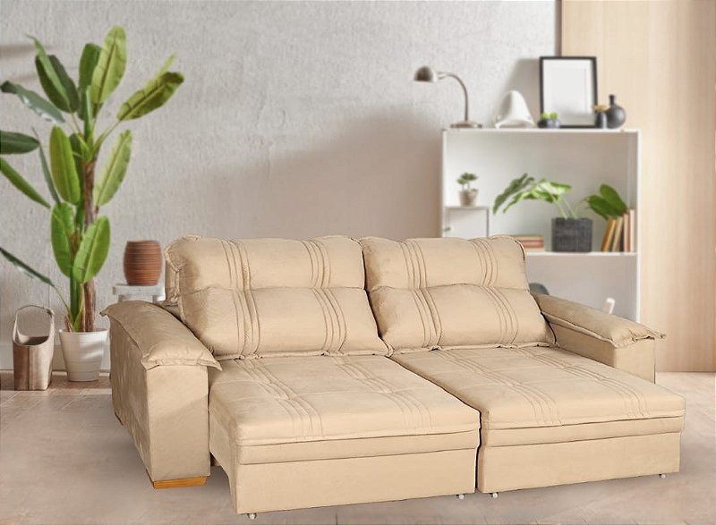 SOFA GUARUJA 3 LUGARES VELUDO CARAMELO 2,06 DE LARGURA Casa