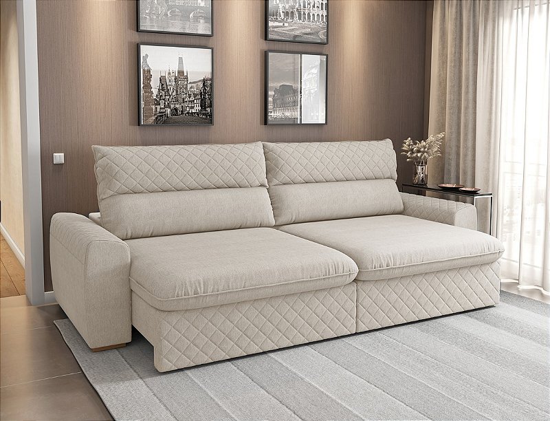SOFA 4L DYLON RETRATIL RECLINAVEL 2,54M BIPART TECIDO 9806 LINHO