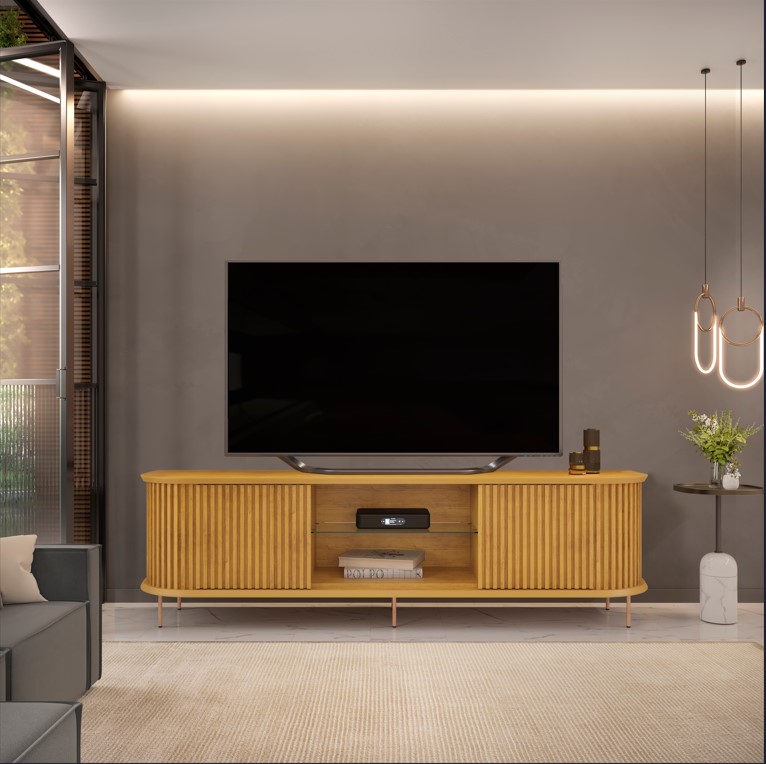 BANCADA DJ ATLAS 2P 2,18MT C/VD PES METAL ./CEDRO - Casa Guido