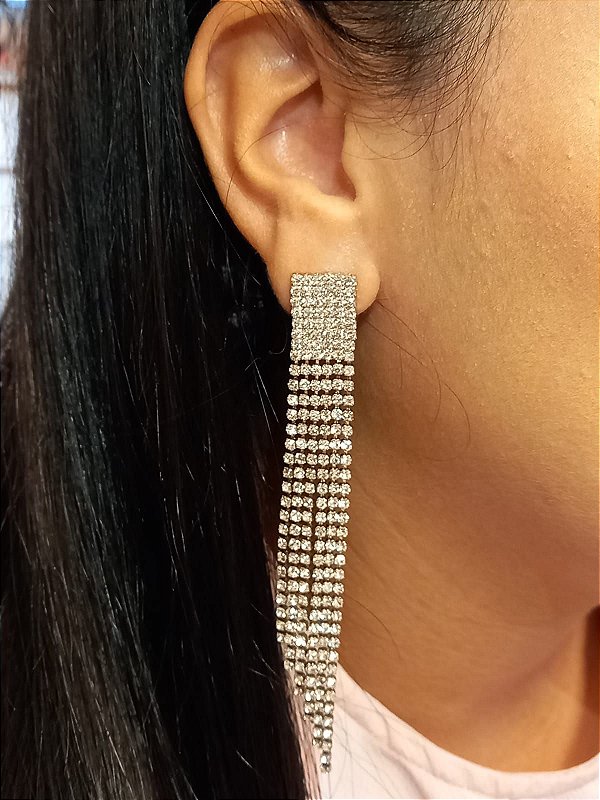Brinco Strass Franja Degradê Prata- My Acessórios - My Acessórios Brinco Strass Franja Degradê Prata- My Acessórios - My Acessórios