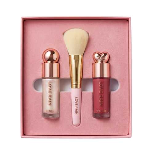 Kit com Pincel + blush líquido + iluminador - Love Rain