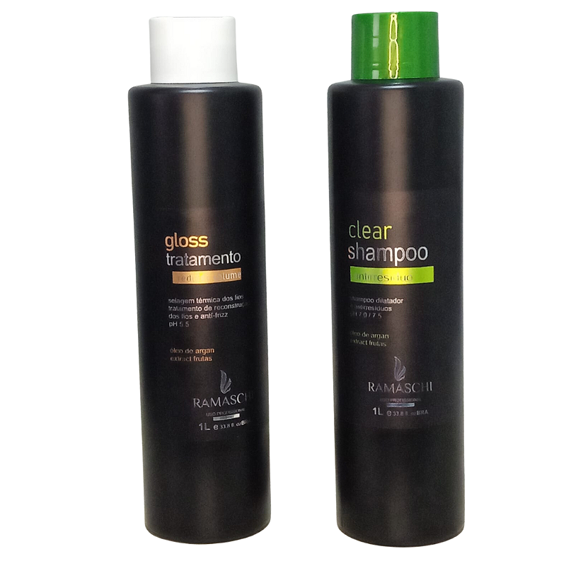 Kit Escova Progressiva Redutor Térmico 1L+ Shampoo Antirresíduos 1L Ramaschi