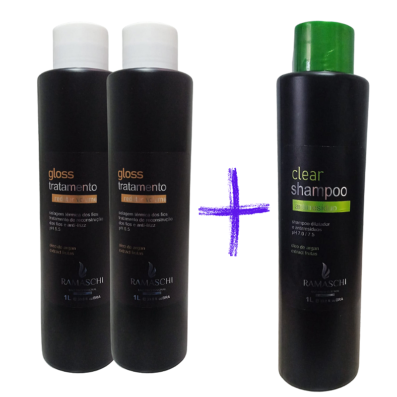 Kit 2 Escovas Progressivas 1L + 1 Shampoo Antirresíduos 1L Ramaschi