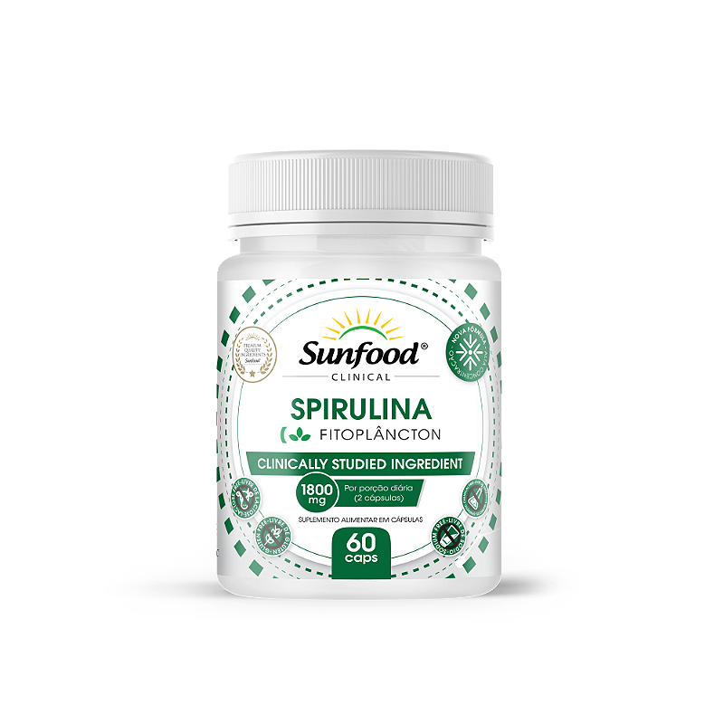 Spirulina Fitoplâncton 1800mg 60 Cápsulas Sunfood Natunutra