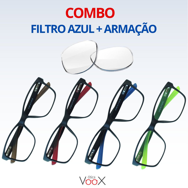 COMBO: Lente Filtro Azul + Armação Masculina Rock Esporte Fino