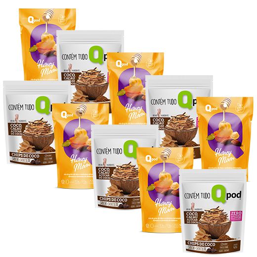 Combo 5 unidades HONEY MOON + 5 unidades Chips de Coco assado – Sabor Chocolate
