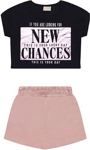 CONJUNTO INFANTIL MENINA NEW CHANCES ALGODÃO ROSA