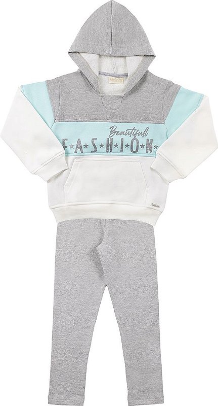 CONJUNTO INFANTIL MENINA FASHION MOLETOM CINZA