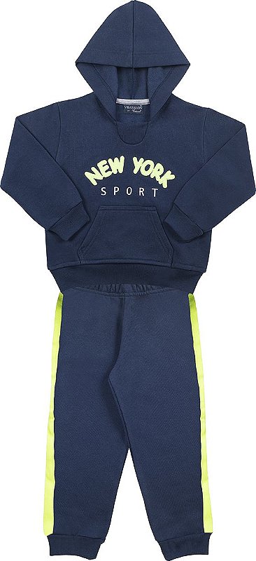 CONJUNTO INFANTIL MENINO NEW YORK MOLETOM AZUL MARINHO