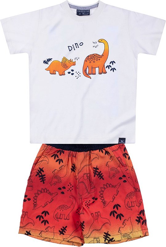 CONJUNTO INFANTIL MENINO TREX ALGODÃO BRANCO