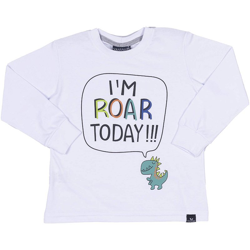 CAMISETA INFANTIL MENINO ROAR ALGODÃO BRANCA