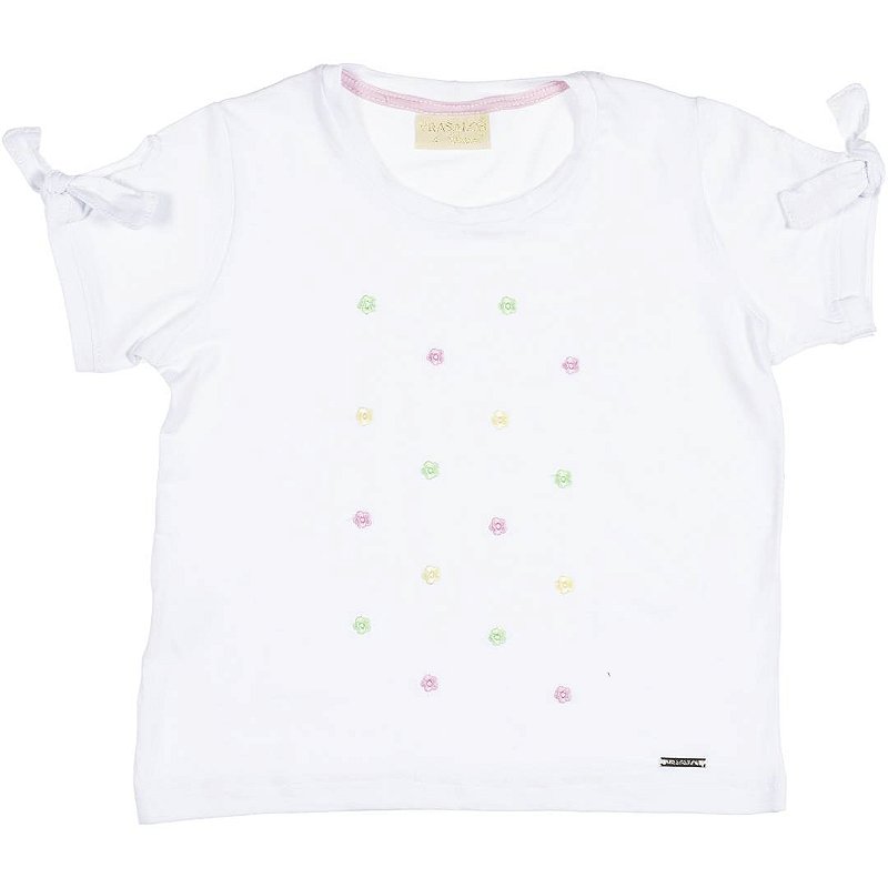 BLUSA INFANTIL MENINA FLOWERS ALGODÃO BRANCA