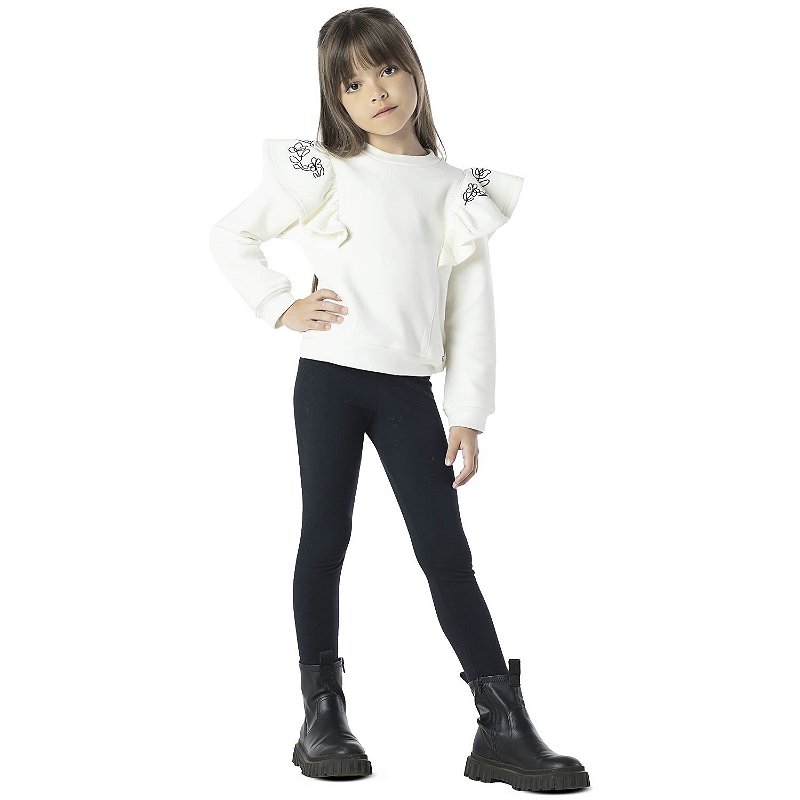 CONJUNTO INFANTIL MENINA BABADO MOLETOM CRU