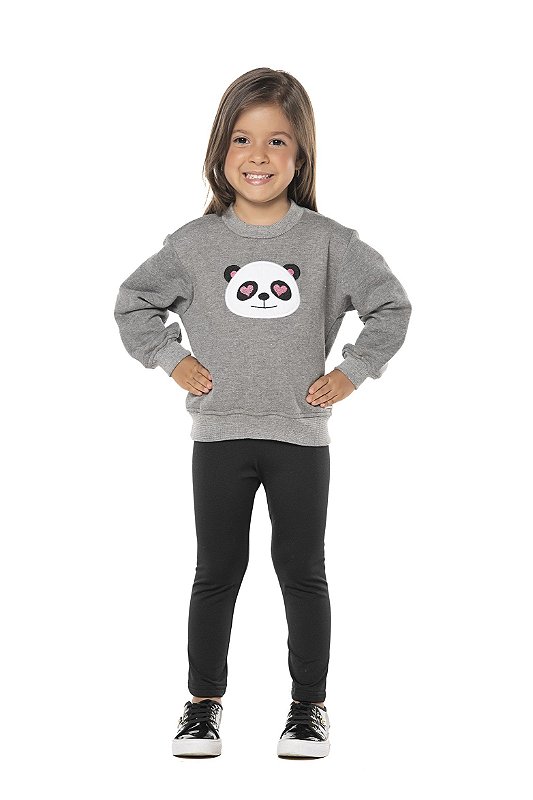 CONJUNTO INFANTIL MENINA PANDA PLUSH CINZA