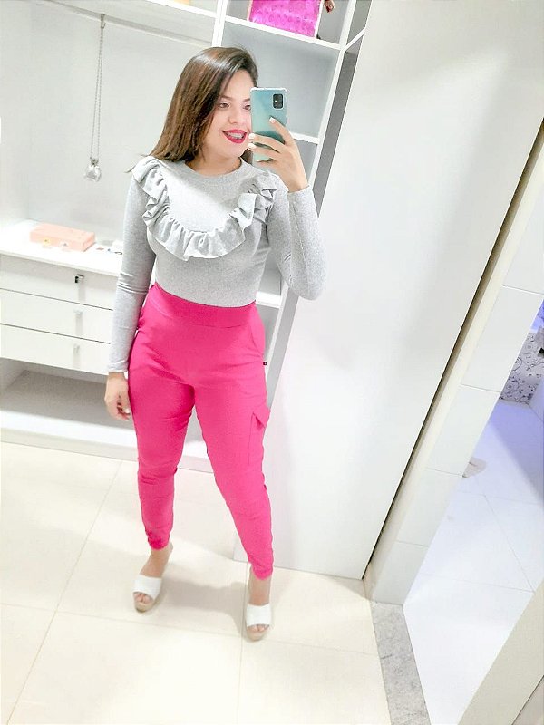 calça cargo rosa