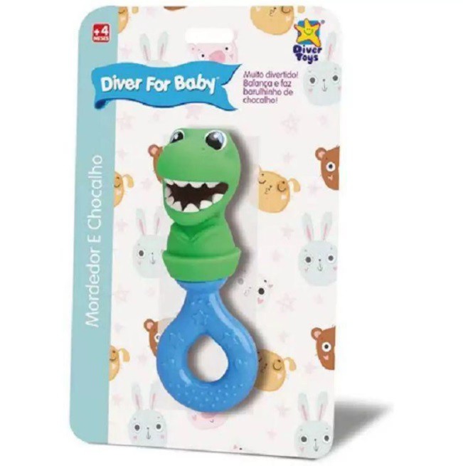 Diver For Baby Mordedor Chocalho Dino 8173 Divertoys - Happily Brinquedos