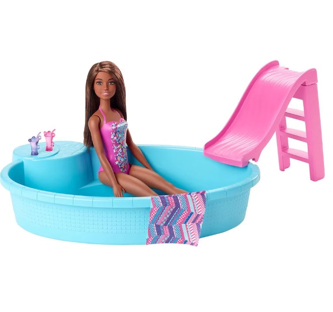 Barbie Piscina Glam com Boneca Negra GHL92 - Mattel - Happily Brinquedos