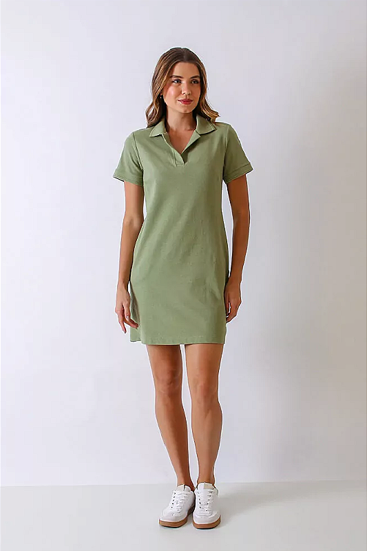 Vestido Curto Vestido Malha Piquet Vestido Curto Vestido Gola Polo