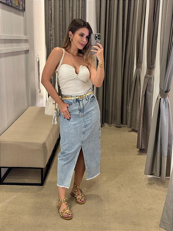 Saia Midi Com Body Saia Midi Com Body Preto Saia De Couro Midi