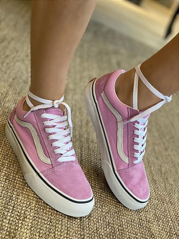 tenis vans old skool rosa e branco
