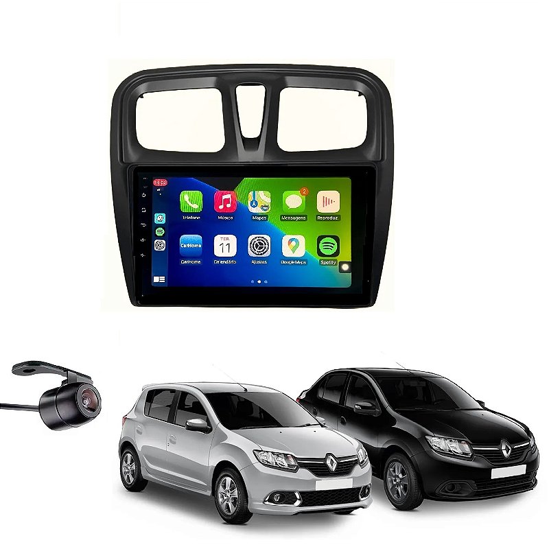 Central Multimídia 9" Renault Sandero Logan Carplay Android Auto ...