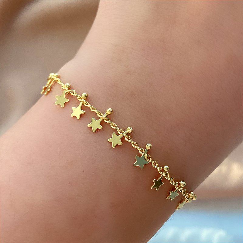 PULSEIRA MINI ESTRELAS FOLHEADO A OURO 18K⭐