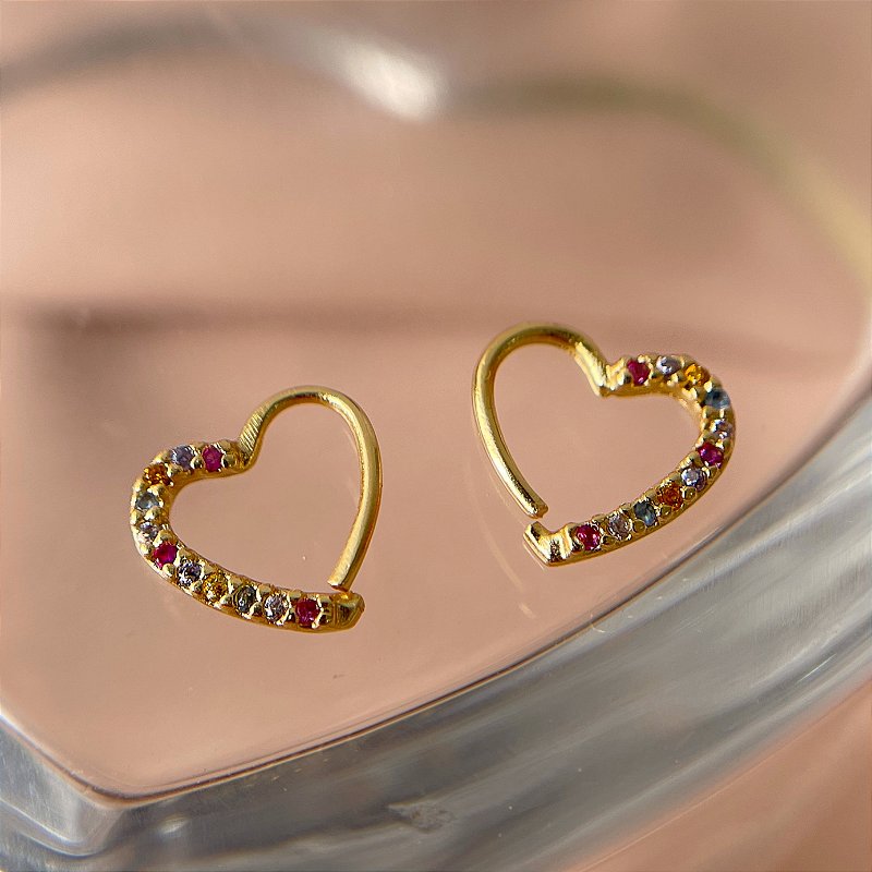 PIERCING CARTILAGEM/ DAITH CORAÇÃO METADE ZIRCÔNIA COLORIDA 10MM FOLHEADO A OURO 18K SEMIJOIA PARA ATUALIZAÇÃO⭐️