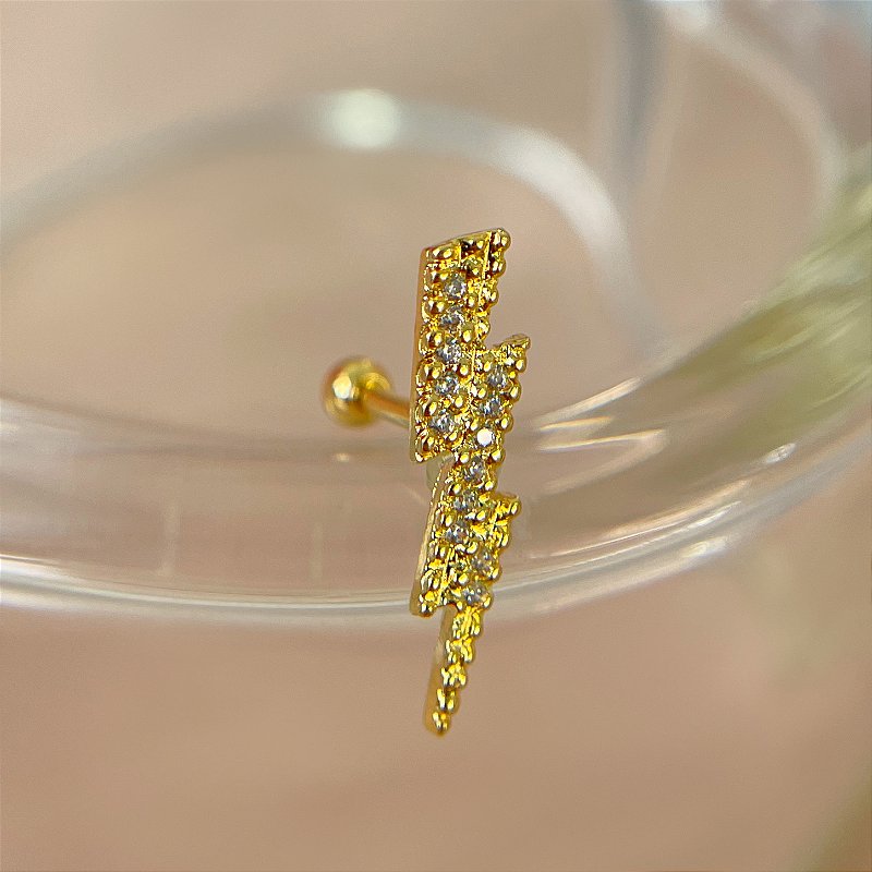 PIERCING TRÁGUS RAIO CRISTAIS 6MM HASTE AÇO 316L FOLHEADO A OURO 18K SEMIJOIA PARA ATUALIZAÇÃO⭐️