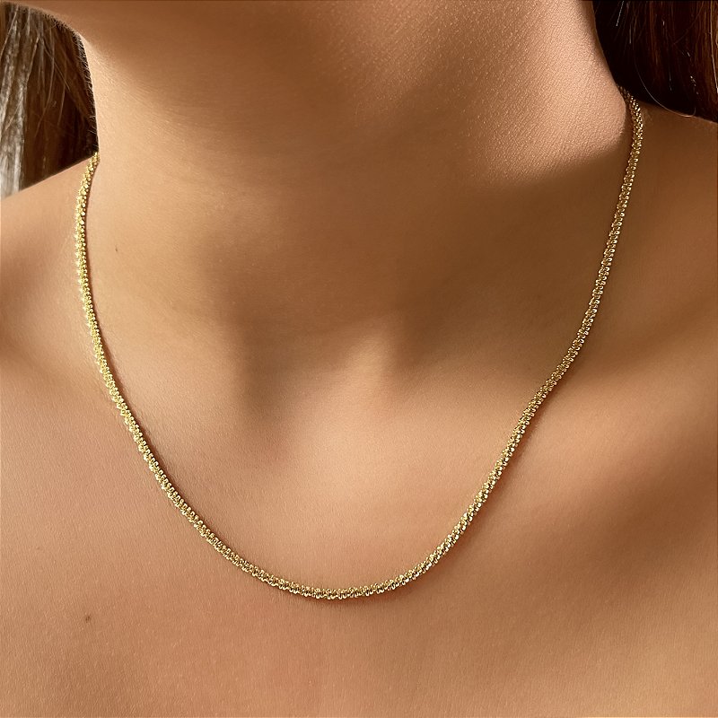 COLAR CORRENTE DETALHADA FOLHEADO A OURO 18K⭐