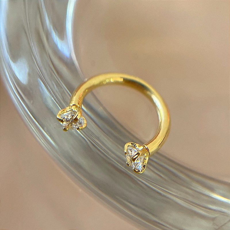 PIERCING FERRADURA HASTE AÇO 316L MINI ZIRCÔNIA 8MM FOLHEADO A OURO 18K SEMIJOIA PARA ATUALIZAÇÃO ⭐️