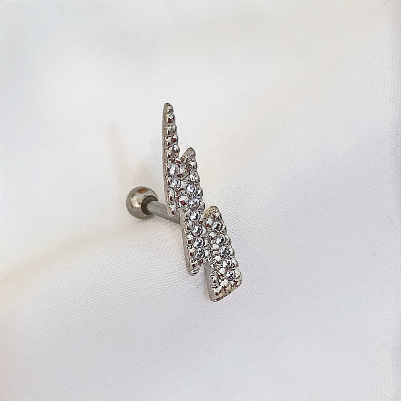 PIERCING CARTILAGEM HASTE AÇO 316L RAIO ZIRCÔNIAS 8MM FOLHEADO A RÓDIO SEMIJOIA PARA ATUALIZAÇÃO⭐️