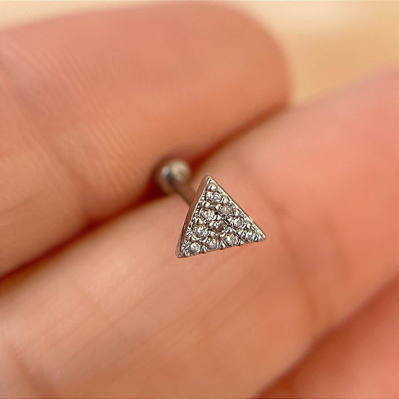 PIERCING TRAGUS/CARTILAGEM HASTE AÇO 316L TRIÂNGULO 7MM FOLHEADO A RÓDIO SEMIJOIA PARA ATUALIZAÇÃO⭐️