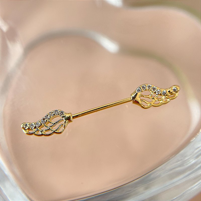 PIERCING MAMILO ASA ZIRCÔNIAS HASTE AÇO 316L 14MM FOLHEADO A OURO 18K SEMIJOIA PARA ATUALIZAÇÃO ⭐️