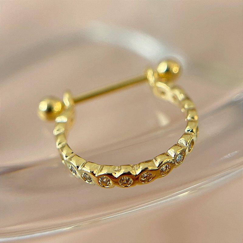 PIERCING CONCH / CARTILAGEM AÇO 316L BOLINHAS ZIRCÔNIAS 8MM FOLHEADO A OURO 18K SEMIJOIA PARA ATUALIZAÇÃO⭐️