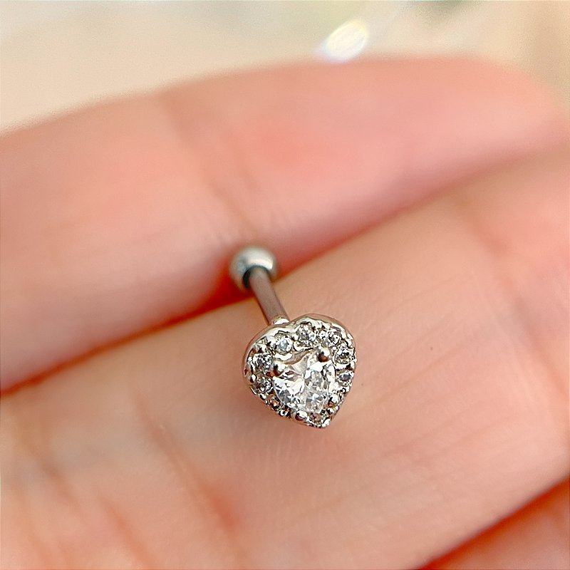 PIERCING TRÁGUS/CARTILAGEM HASTE AÇO 316L CORAÇÃO ZIRCÔNIA 8MM FOLHEADO A RÓDIO SEMIJOIA PARA ATUALIZAÇÃO ⭐️