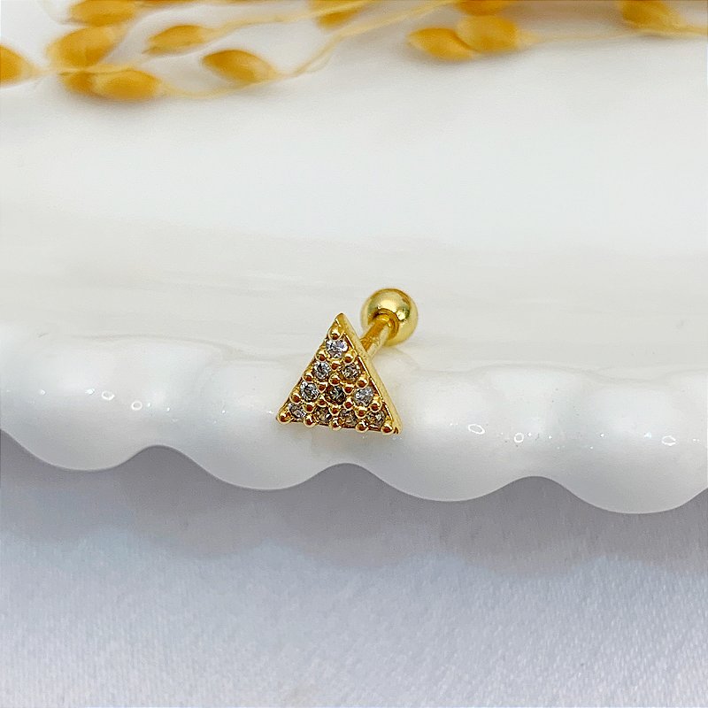 PIERCING CARTILAGEM TRIÂNGULO ZIRCÔNIA 7MM HASTE AÇO 316L FOLHEADO A OURO 18K SEMIJOIA PARA ATUALIZAÇÃO⭐️