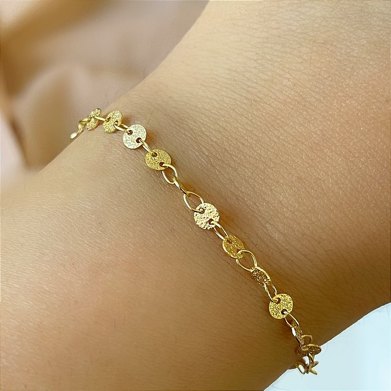 PULSEIRA MINI ELOS TEXTURIZADOS FOLHEADO A OURO 18K SEMIJOIA⭐
