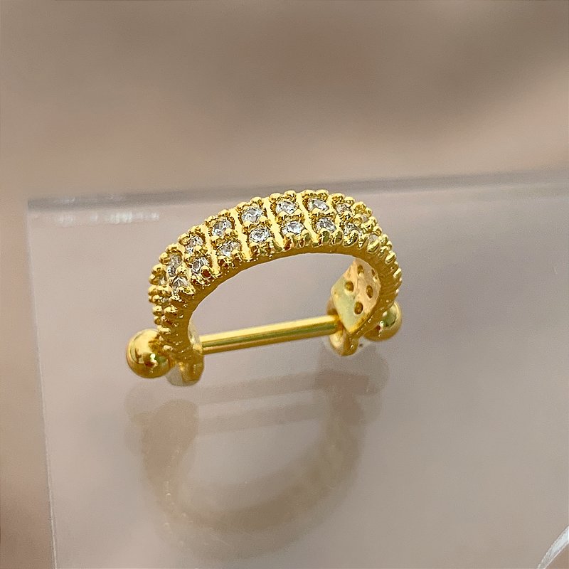 PIERCING CONCH FILEIRA DUPLA ZIRCÔNIAS 8MM HASTE AÇO 316L FOLHEADO A OURO 18K SEMIJOIA PARA ATUALIZAÇÃO⭐️