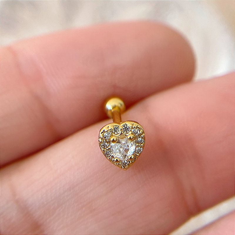 PIERCING TRÁGUS/CARTILAGEM CORAÇÃO CRAVEJADO ZIRCÔNIAS AÇO 316L 6MM FOLHEADO A OURO 18K SEMIJOIA PARA ATUALIZAÇÃO⭐️