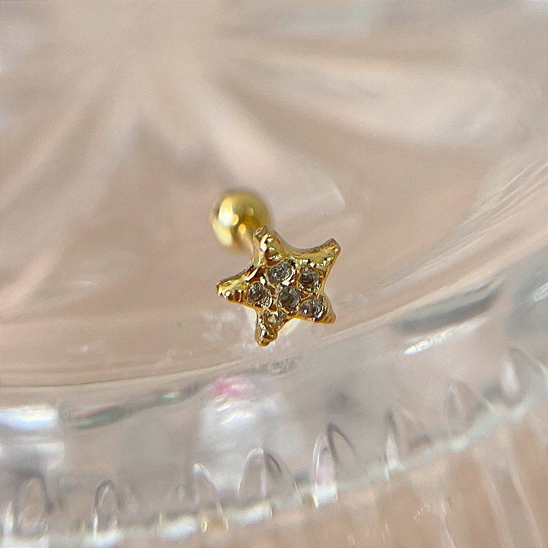 PIERCING CARTILAGEM ESTRELINHA ZIRCÔNIAS 7MM AÇO 316L FOLHEADO A OURO 18K SEMIJOIA PARA ATUALIZAÇÃO⭐️