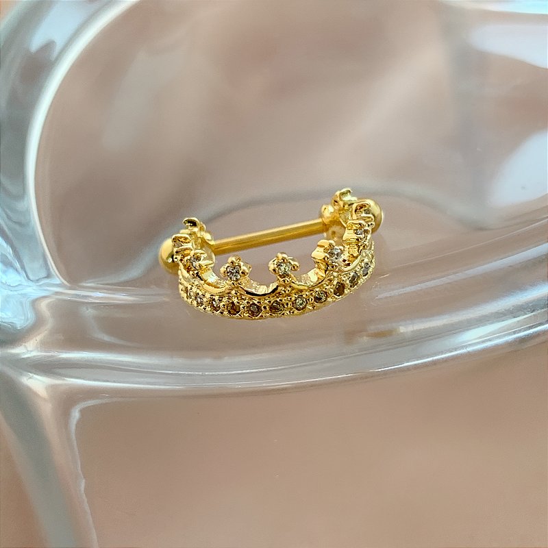 PIERCING CONCH / CARTILAGEM AÇO 316L COROA ZIRCÔNIAS 8MM FOLHEADO A OURO 18K SEMIJOIA PARA ATUALIZAÇÃO⭐️