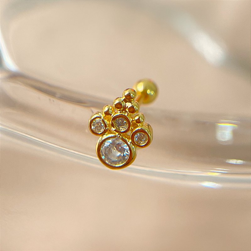 PIERCING CARTILAGEM AÇO 316L ESFERAS ZIRCÔNIAS 6MM FOLHEADO A OURO 18K SEMIJOIA PARA ATUALIZAÇÃO⭐️