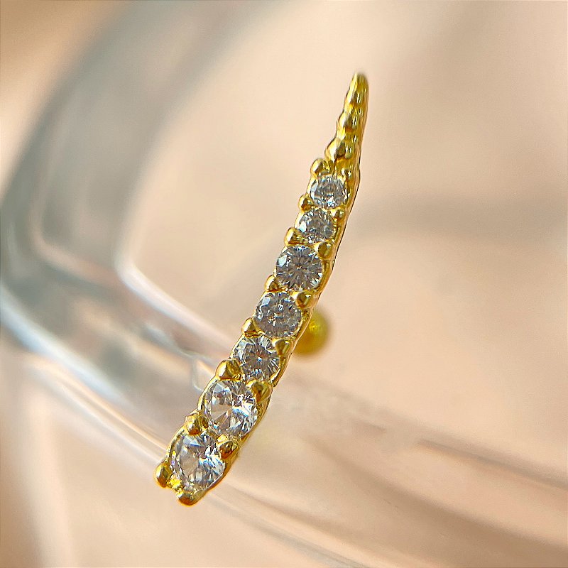PIERCING CARTILAGEM ZIRCÔNIAS CRESCENTES 6MM AÇO 316L FOLHEADO A OURO 18K SEMIJOIA PARA ATUALIZAÇÃO⭐️
