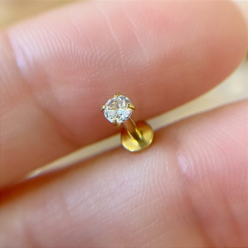PIERCING CARTILAGEM/TRÁGUS HASTE AÇO 316L PONTO DE LUZ 6MM FOLHEADO A OURO 18K SEMIJOIA PARA ATUALIZAÇÃO⭐️