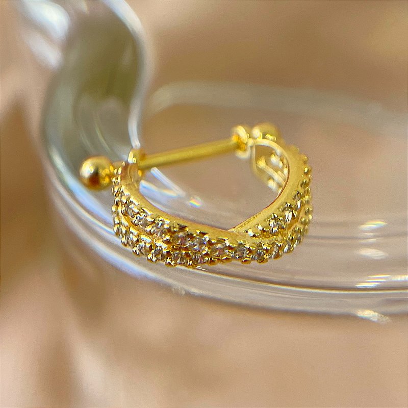 PIERCING CARTILAGEM/CONCH HASTE AÇO 316L TRANSPASSADO ZIRCÔNIA 8MM FOLHEADO A OURO 18K SEMIJOIA PARA ATUALIZAÇÃO⭐️