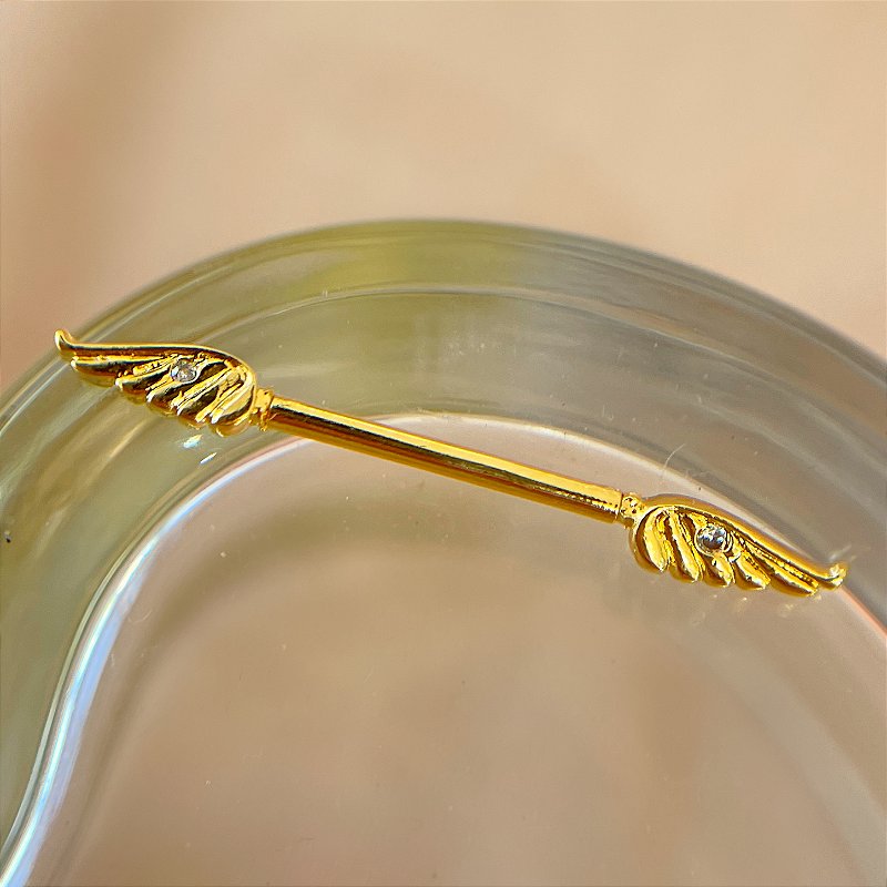 PIERCING MAMILO HASTE AÇO 316L ASA ZIRCÔNIA 14MM FOLHEADO A OURO 18K SEMIJOIA PARA ATUALIZAÇÃO⭐️